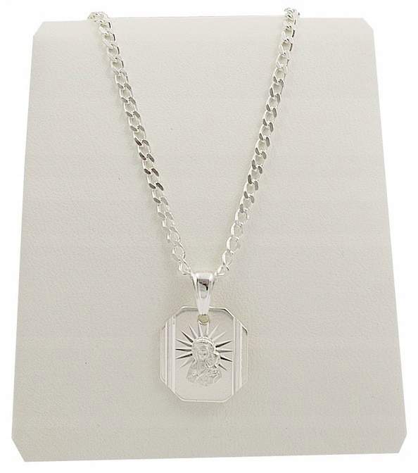 ŁAŃCUSZEK SREBRNY PANCERKA PEŁNY Z MEDALIKIEM 925 KOMUNIA GRAWER GRATIS Materiał Srebro