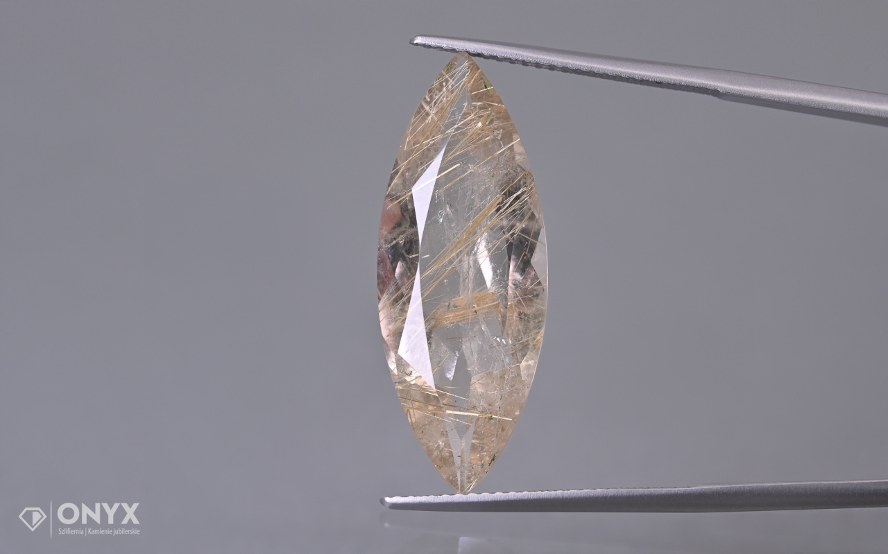 Křemen s rutilem fasetovaný markýza 28,5x11 mm