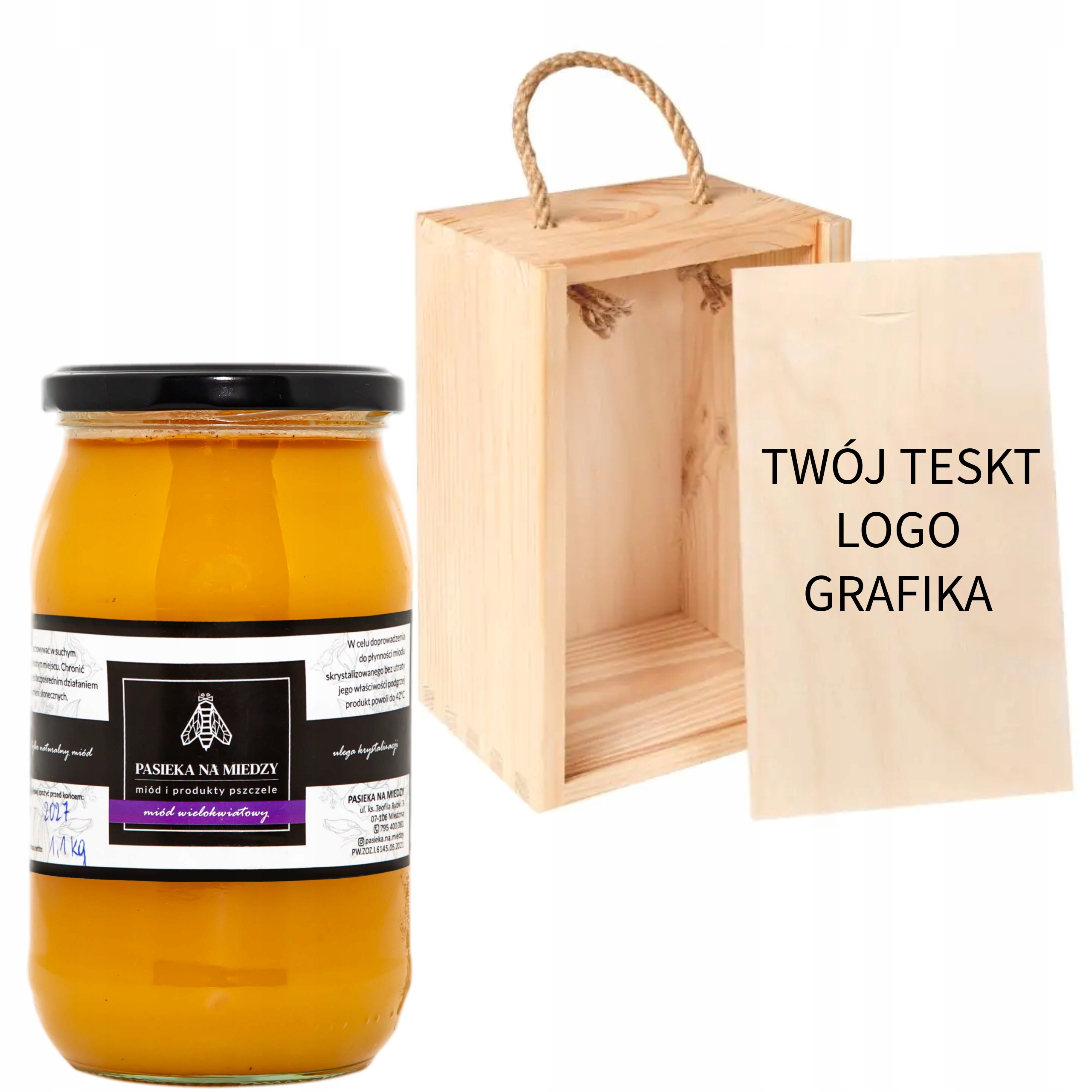 Levně Med 1,1 kg v dřevěné krabičce s gravírováním Dárek