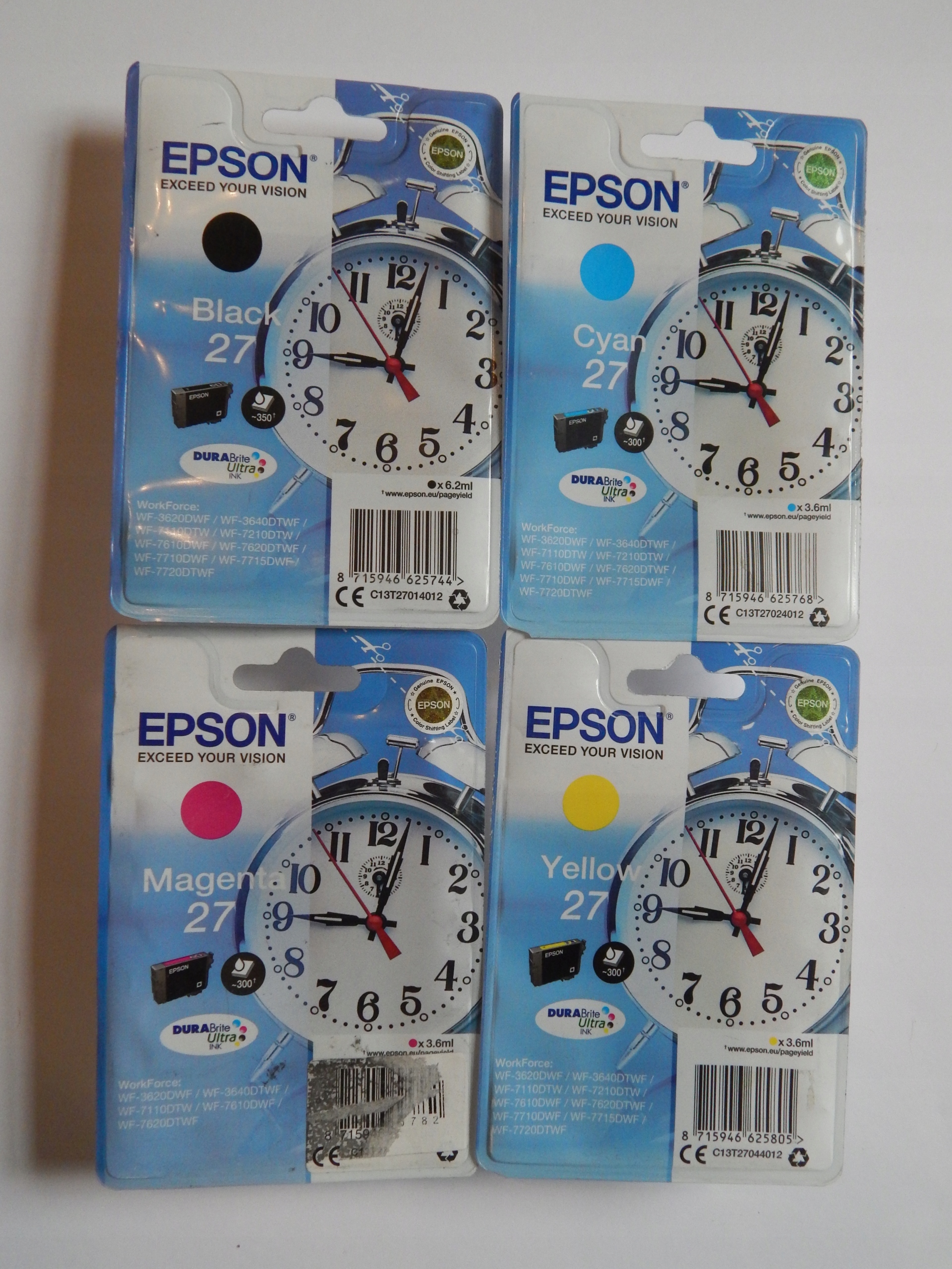 4 x atrament Epson 27 Cmyk ,wf 3620 3640 7110, Originálny