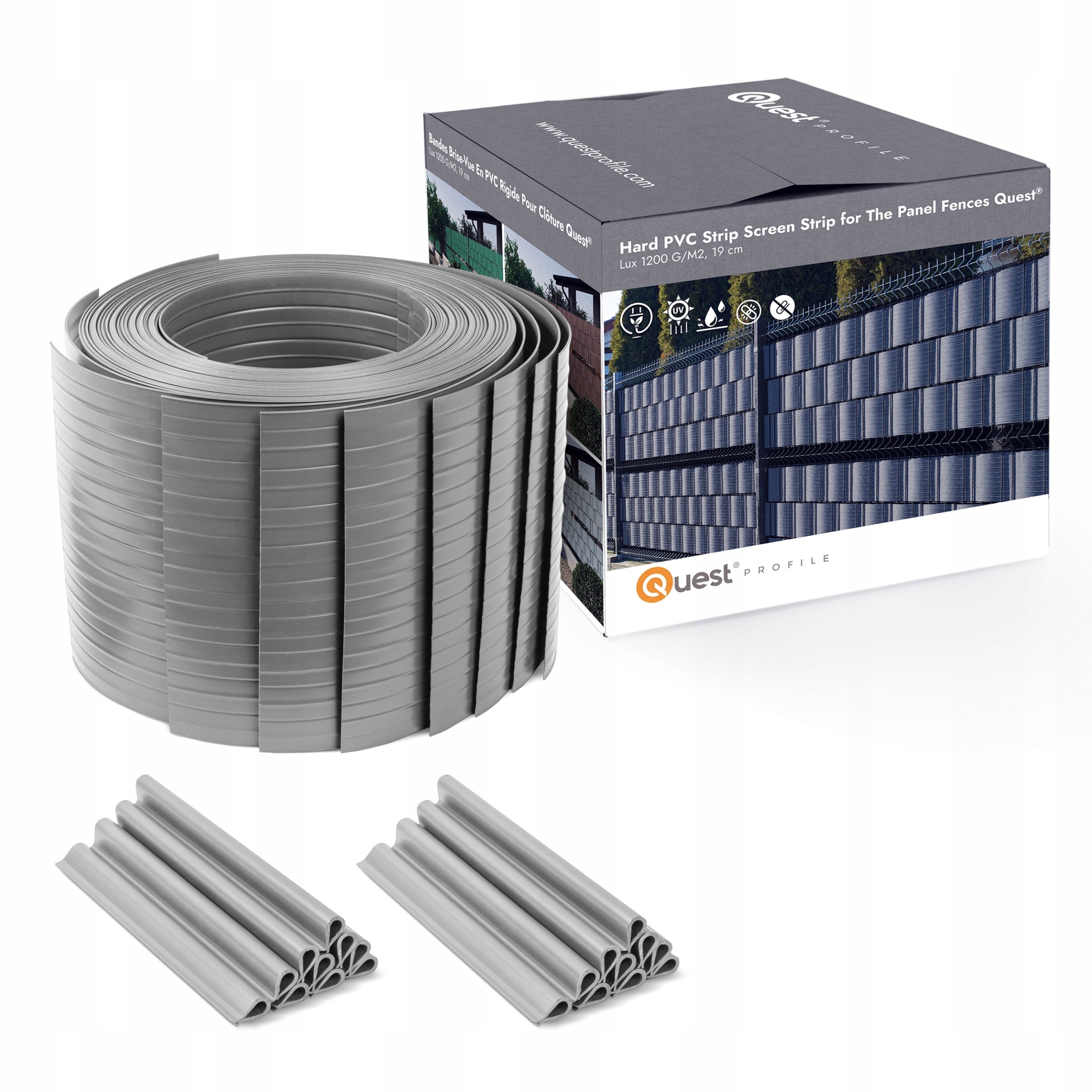 Stínící panelové pásy, 900 g/m2, 19 Cm, šedá, 10x2,5 m klipy 20,NA Míru