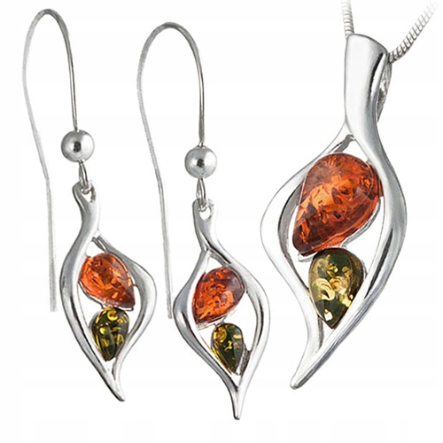 Stříbrný Komplet ze stříbra 925 s Jantarovým řetízek dárek k Velikonoce