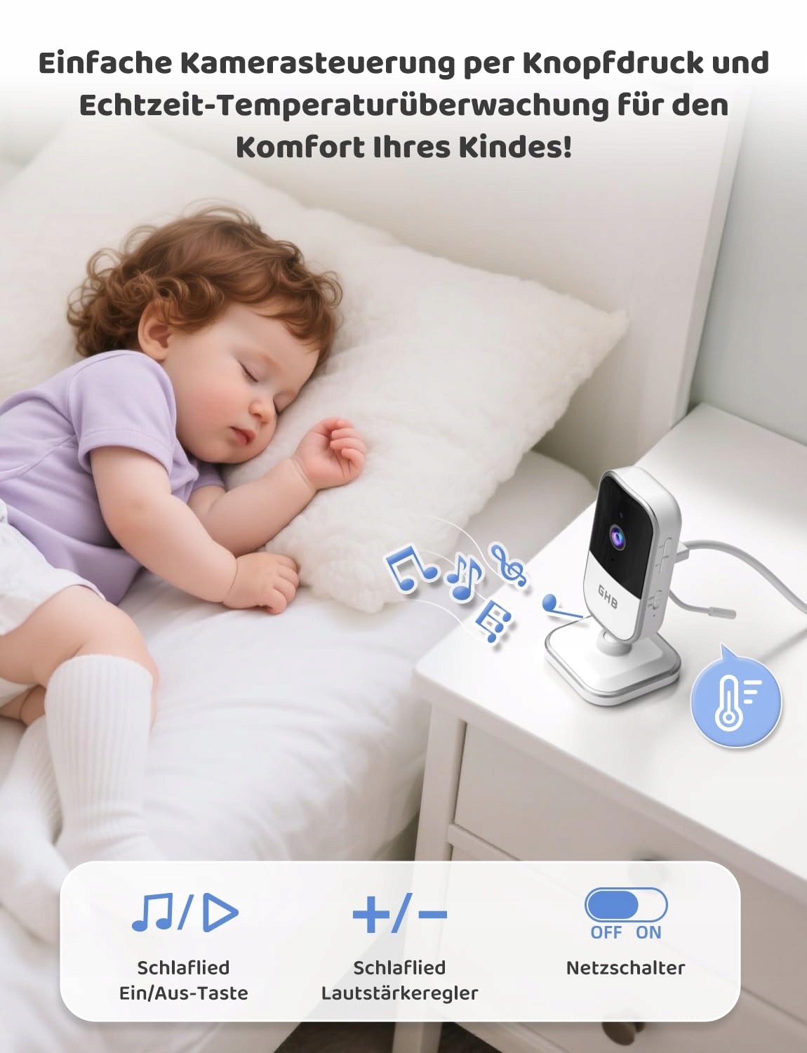 GHB Niania Elektroniczna Kamera 5 Cali 720P 5000mAh VOX Zoom Nocny Audio — miniatura 9