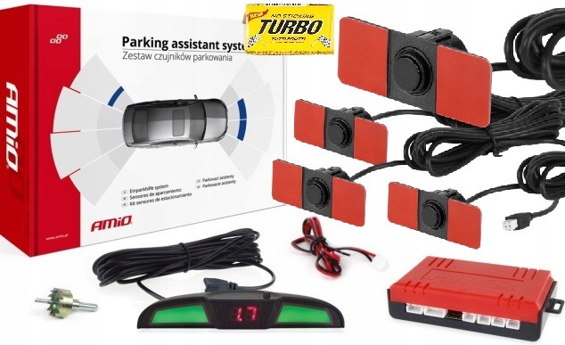 Zestaw czujników parkowania cofania Led 4 sensory czarne wewnętrzne 16,5 mm