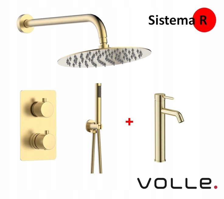 7v1 Vole Sada na sprchovanie Termostat zlatý kartáčovaný darčeková batéria