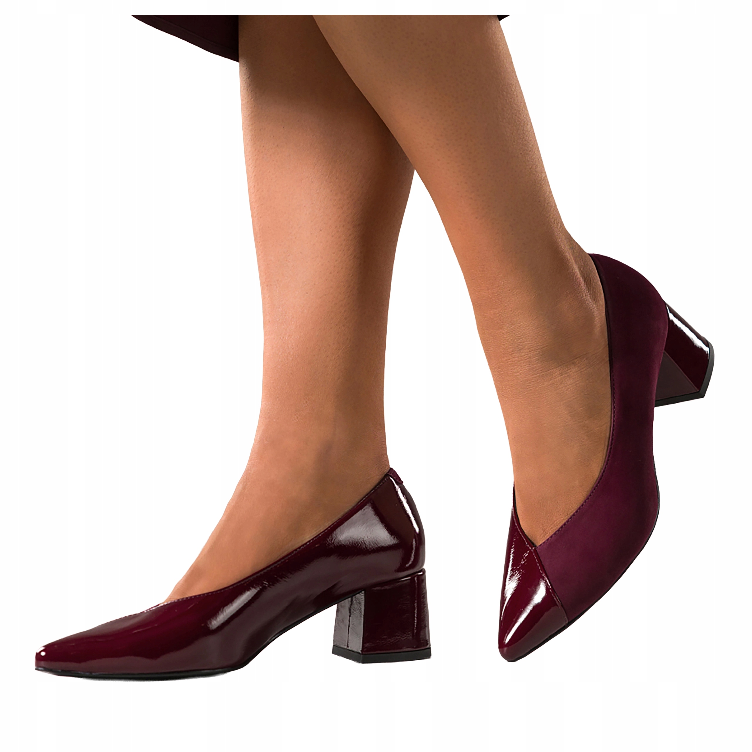 Čelovky Bordové Dámské Kožené Polské Široký Podpatek Pohodlné Módní vel. 40