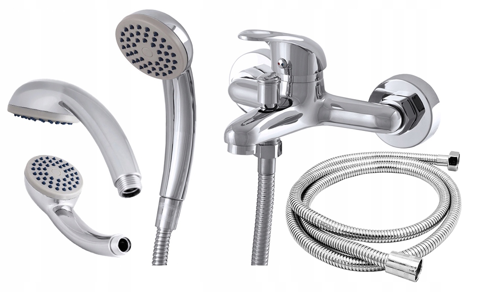 Nástěnná vanová baterie Alfa se sprchou a sprchová hlavice s hadicí