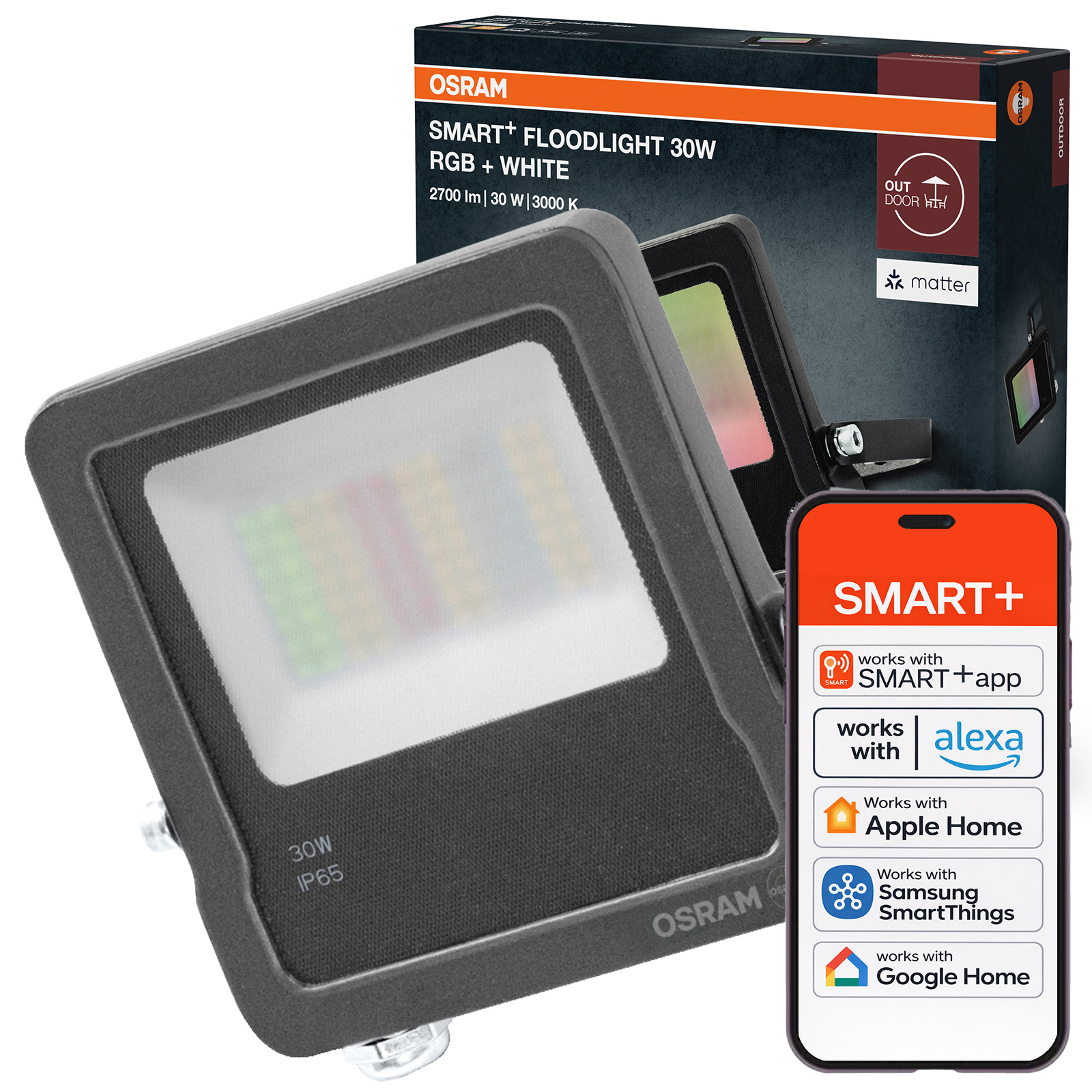 Led reflektor Lampa 30W 2400lm 3000K Rgb IP65 Smart Matter WiFi