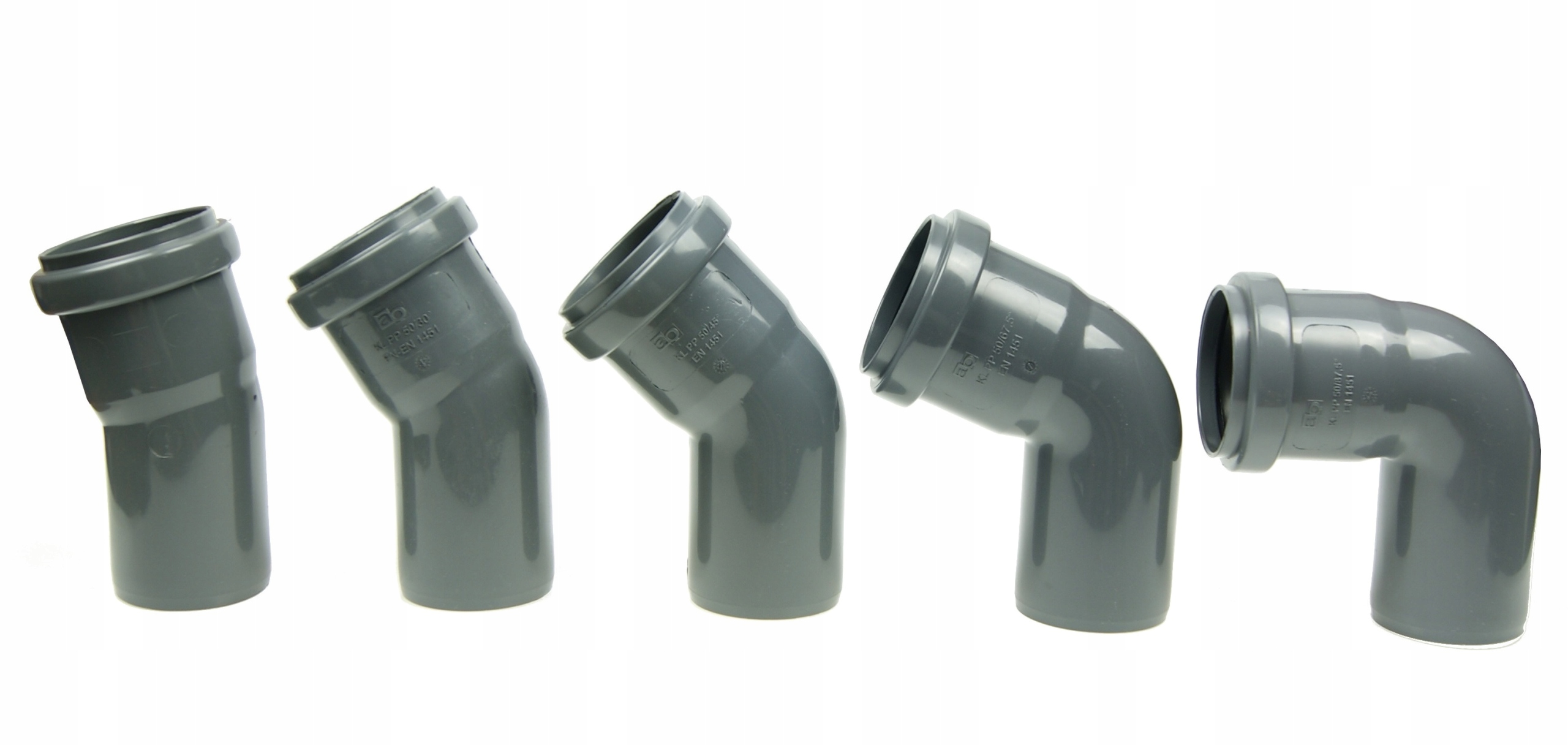 Kolano kolanko kanalizayjne 50 mm kąt 90 stopni PCV PP Typ kształtka