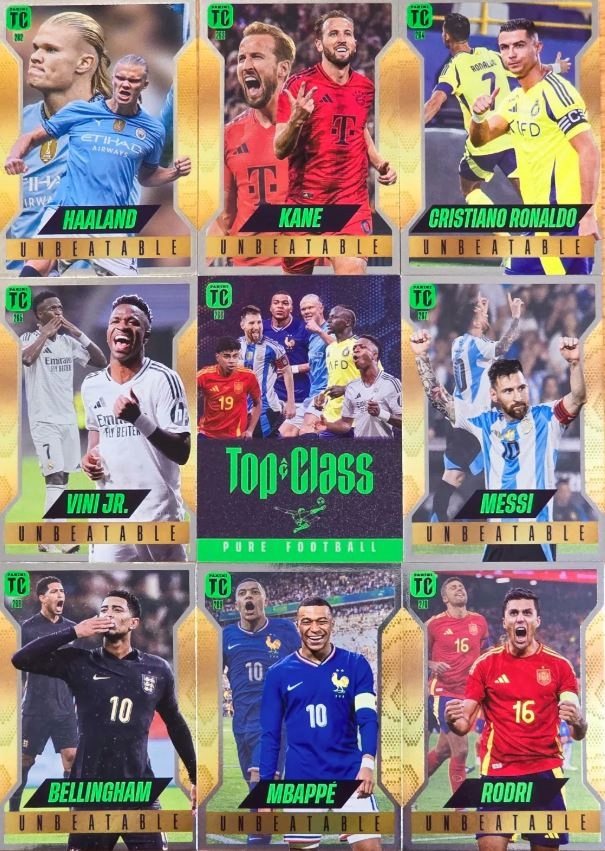 2025 TOP CLASS komplet 9 kart UNBEATABLE Pure football RARE Messi Ronaldo