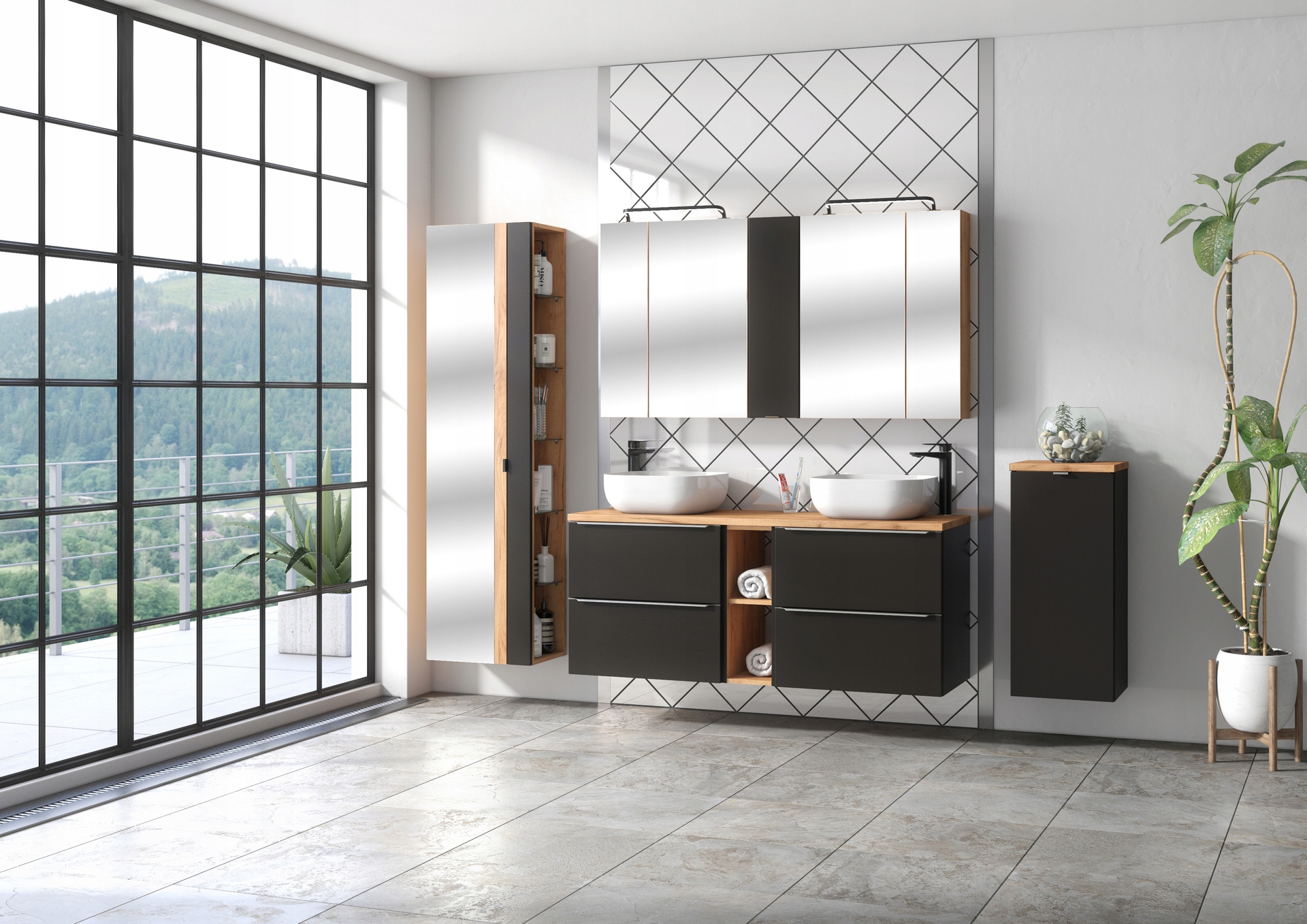 CZARNA Szafka Łazienkowa pod Umywalkę Szuflady 60 Szerokość mebla 60 cm