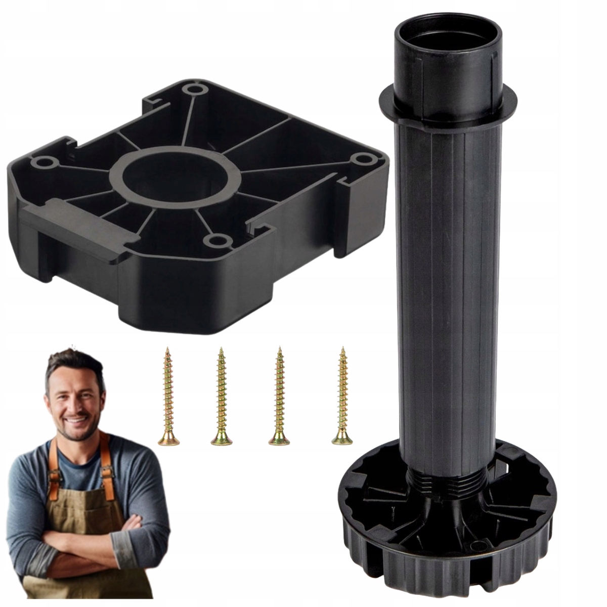 Nábytková noha pre vysoké zaťaženie H-200 (190-218 mm) s upevňovacou hlavou 100ks