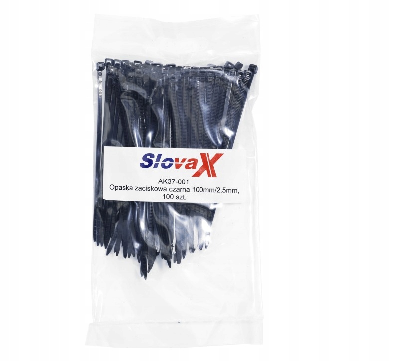 Opaski zaciskowe czarne 100mm/2,5mm zestaw 100 szt Slovax trytki trytytki