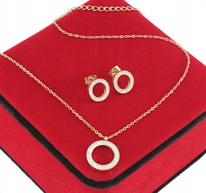 

Komplet Złoty Kółka Ring Cyrkonie Stal 316 L