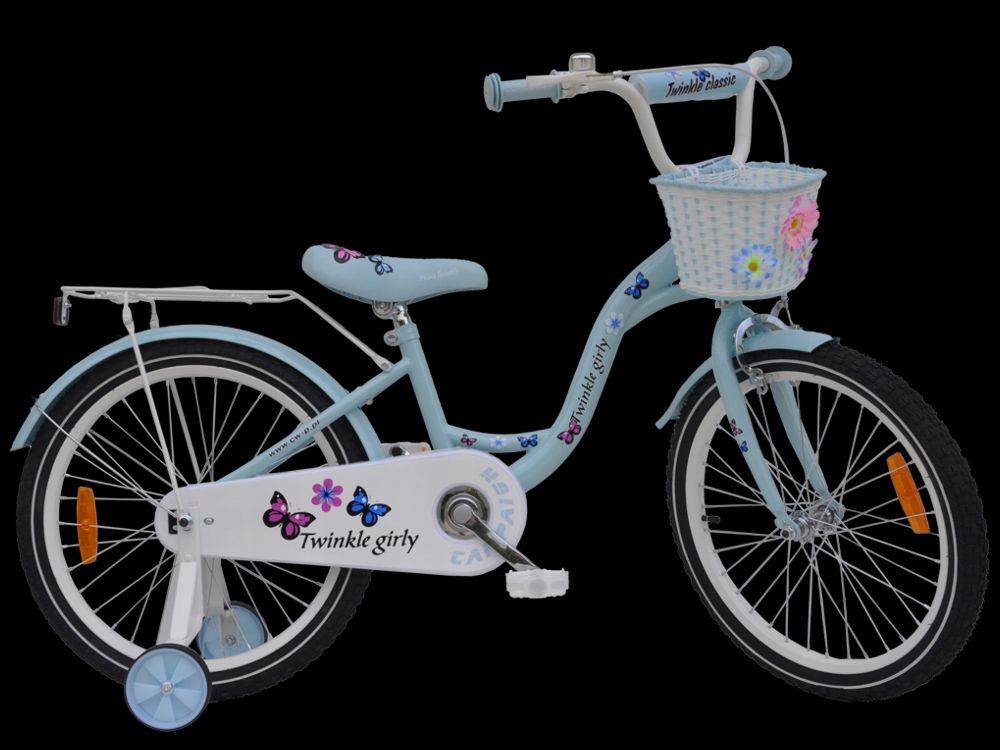 Rower dziecięcy 20" Twinkle Girly Butterflies Light Blue koszyk, bagażnik