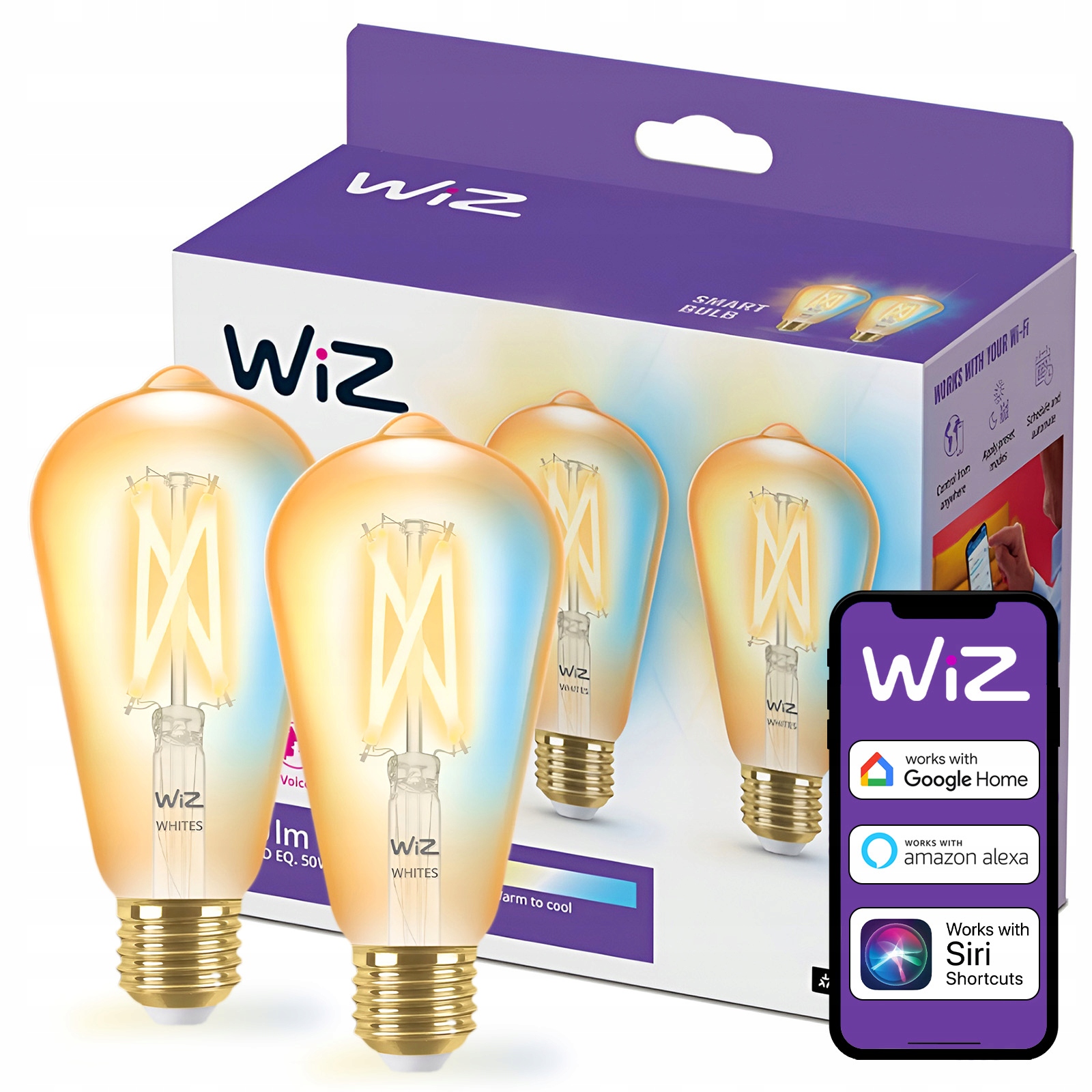 2x Led žárovka E27 ST64 7W 50W Jantarová žárovka Smart WiFi WiZ