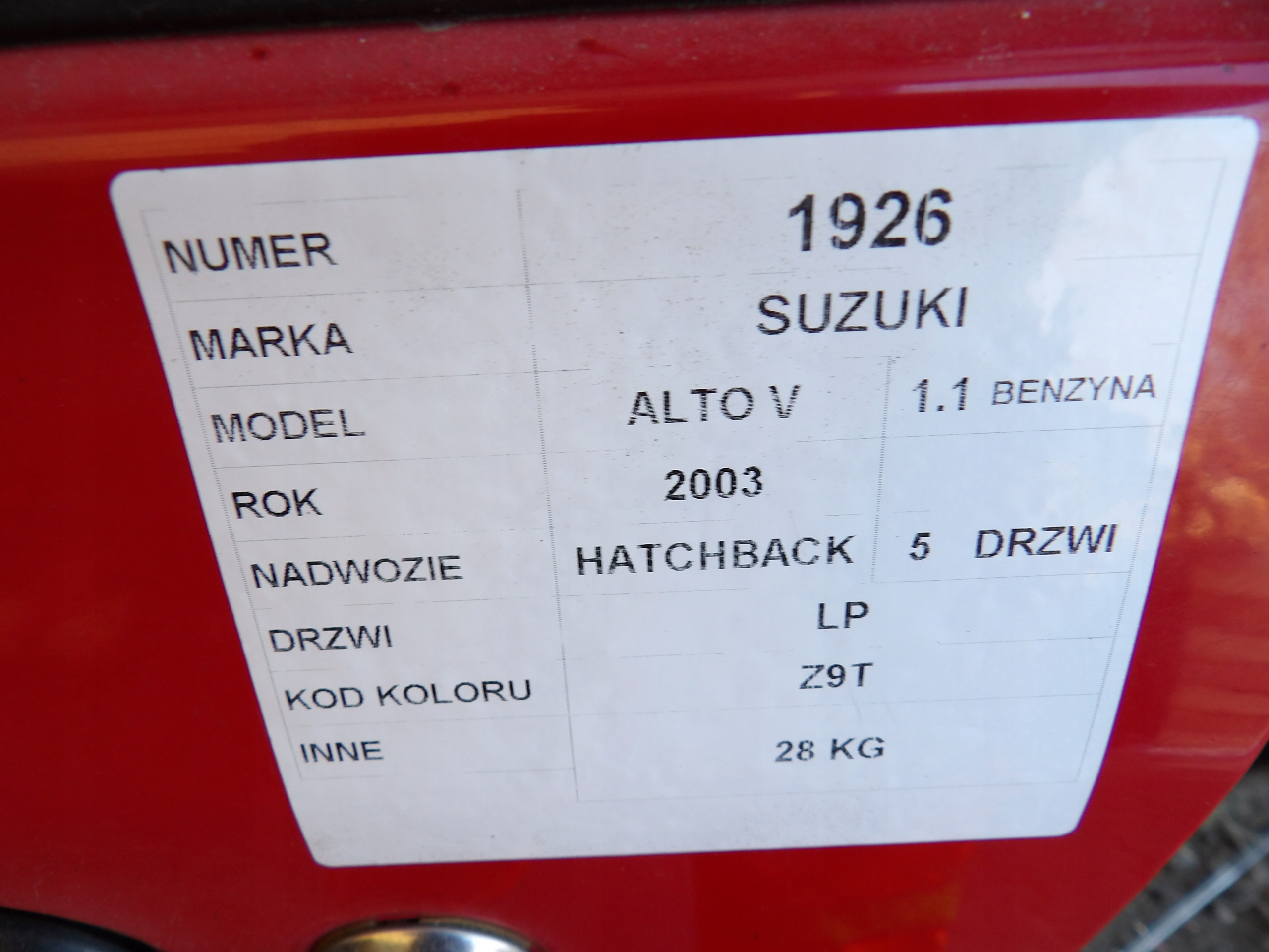 Suzuki Alto V door front left la. Z9T HB 5D