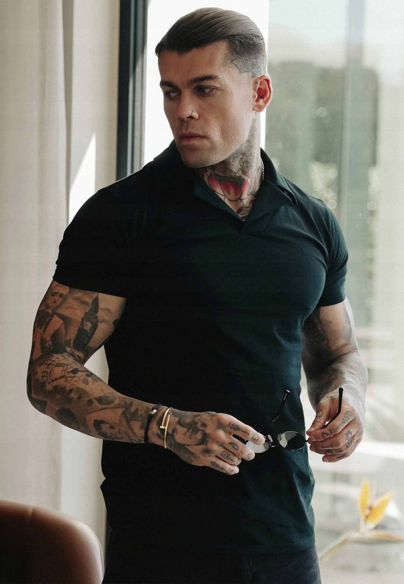 Siksilk Pánská Polokošile Černá Revere Polo Bavlna SS-29537 XXL