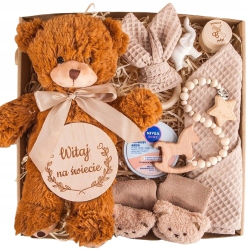 Na Narodziny Zestaw Box maskotka gryzak zawieszka do smoczka