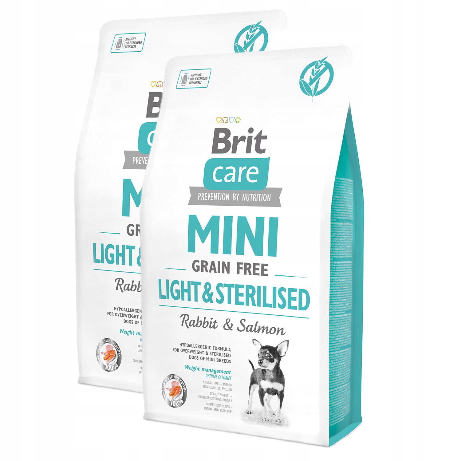 Levně Brit Care Mini Grain Free Light Sterilised Králík a losos Dvojpak 2x2kg 4kg