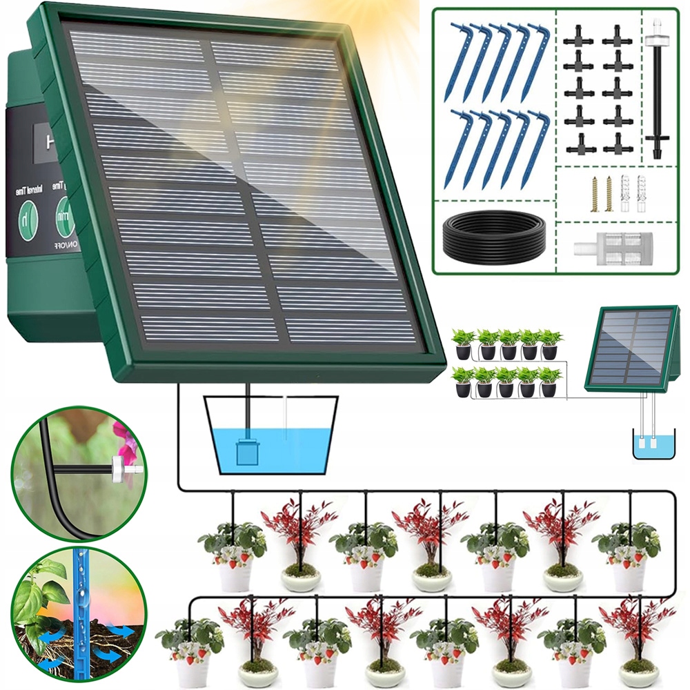 Solarny System Nawadniania Kropelkowego Automatyczny 30TRYBÓW Pomiaru Czasu