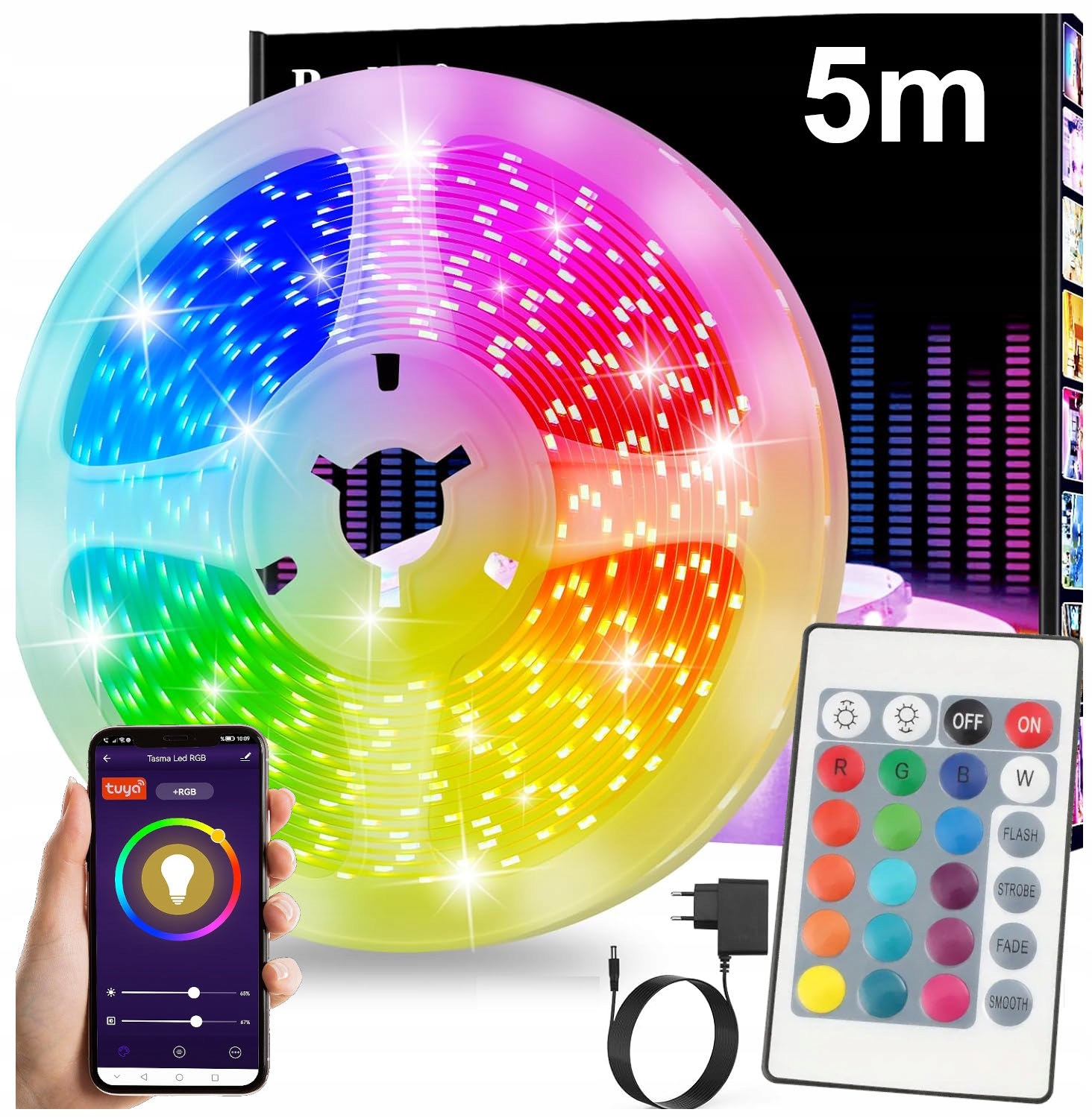 Taśma LED RGB Z PILOTEM WiFi Bluetooth TUYA 5m 23W (5903657322516 ...