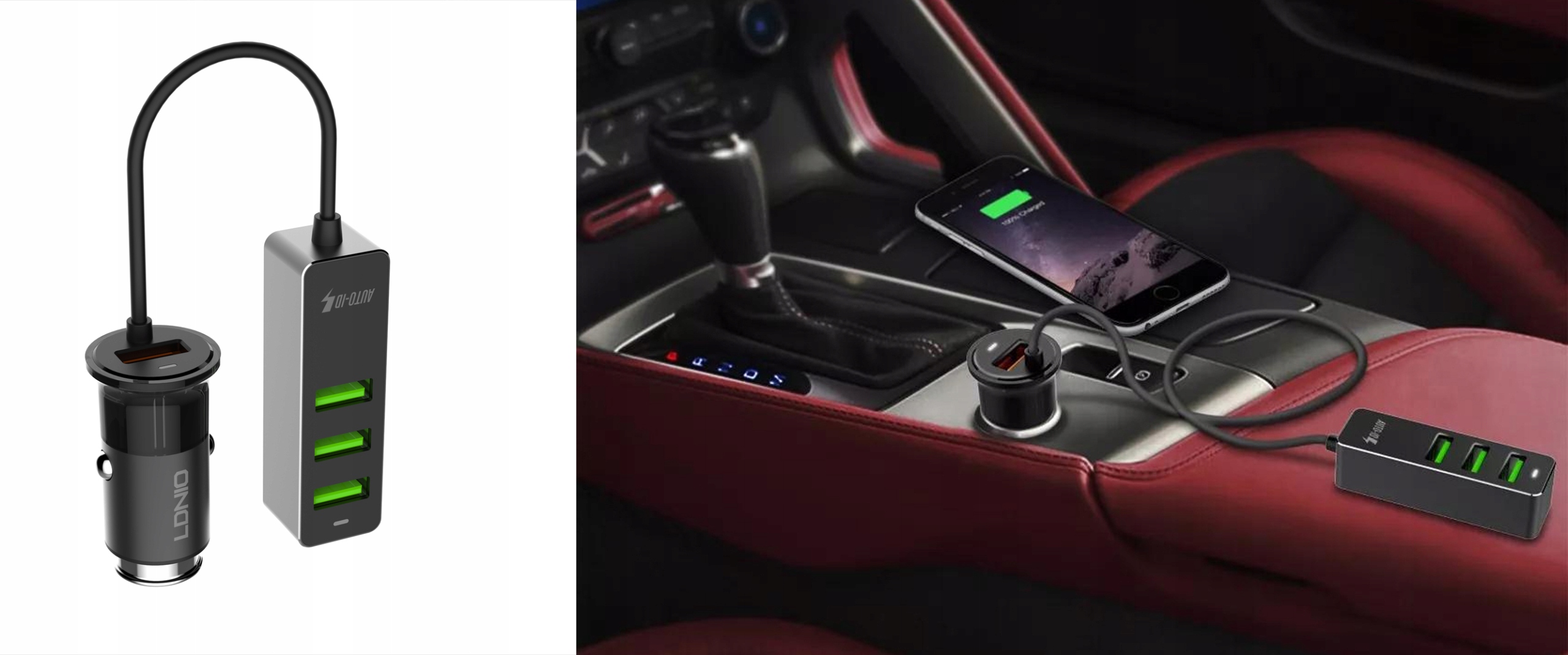 ŁADOWARKA SAMOCHODOWA HUB 4x USB ZASILACZ QC3.0 Złącza USB