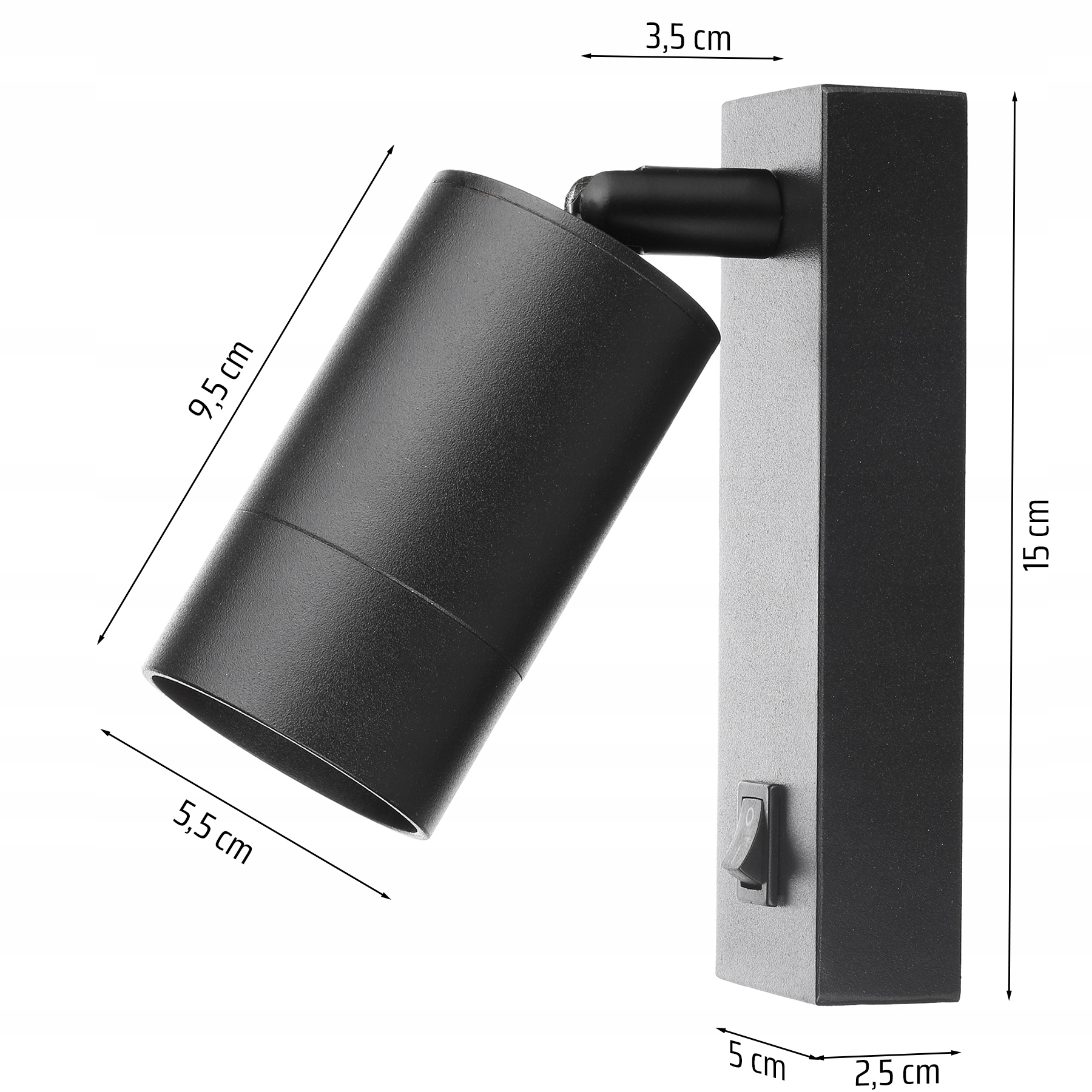 LAMPA ŚCIENNA KINKIET OPRAWA SPOT REFLEKTOR GU10 WŁĄCZNIK LAMPKA NOCNA Długość/wysokość 15 cm