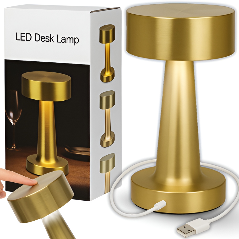 LAMPKA DOTYKOWA LED GLAMOUR NOCNA LAMPA NOWOCZESNA ZŁOTA STOŁOWA NA PREZENT