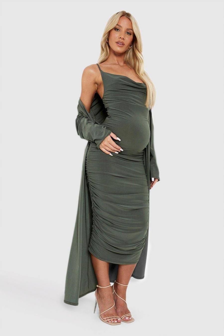 BOOHOO CIĄŻOWY KOMPLET DOPASOWANA SUKIENKA NARZUTKA BF6 NG2__46 Kolor zielony