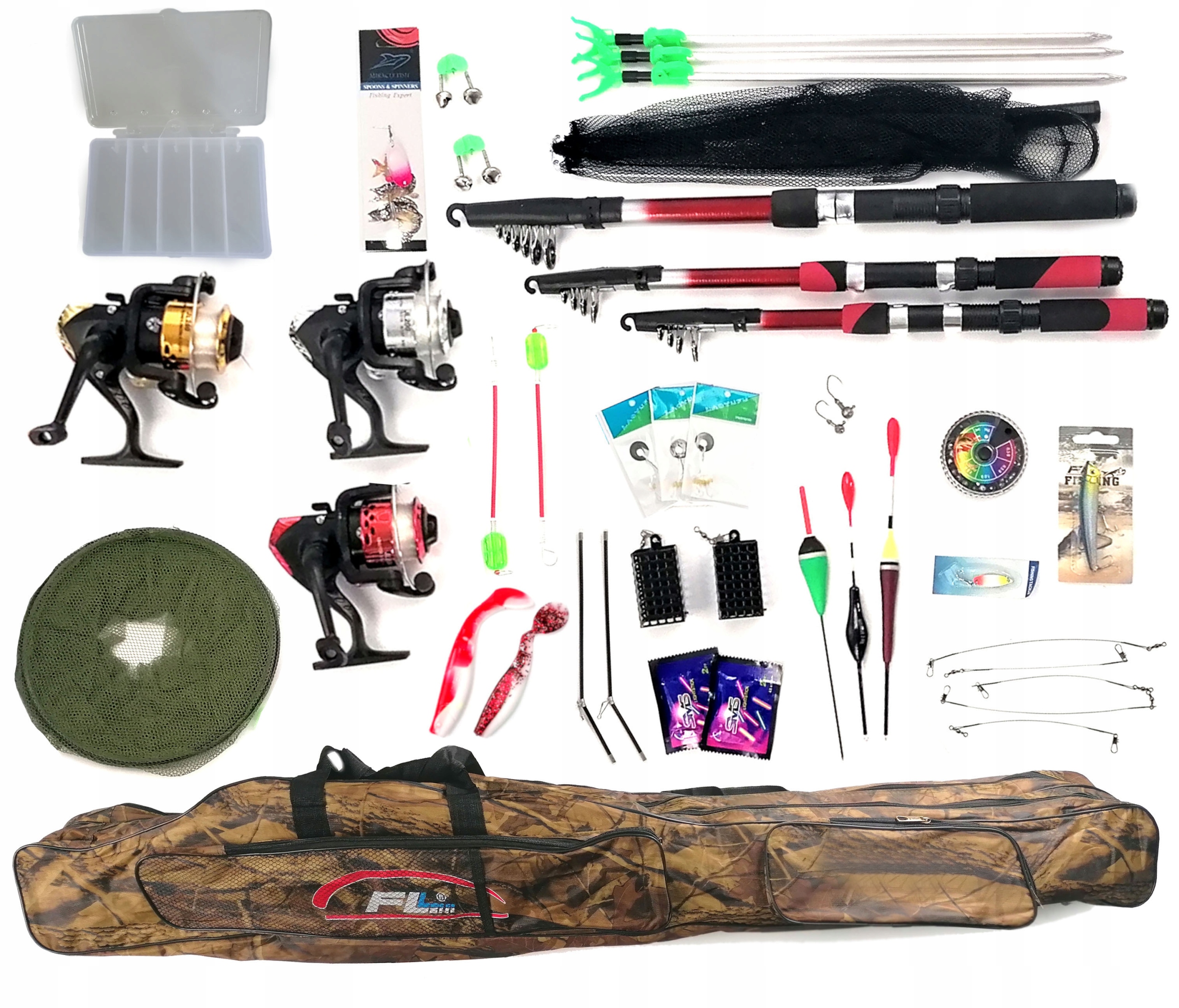 Rybářská sada 3x rybářský prut 3x naviják obalů130