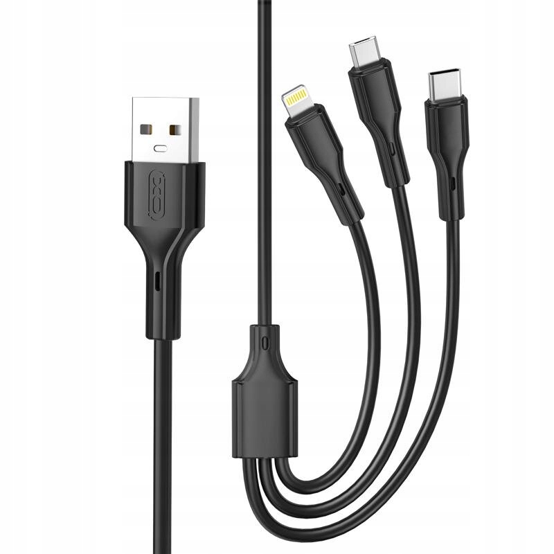Xo kabel NB230 3w1 Usb Usb-c microUSB Lightning 1,0m 2,4A czarny
