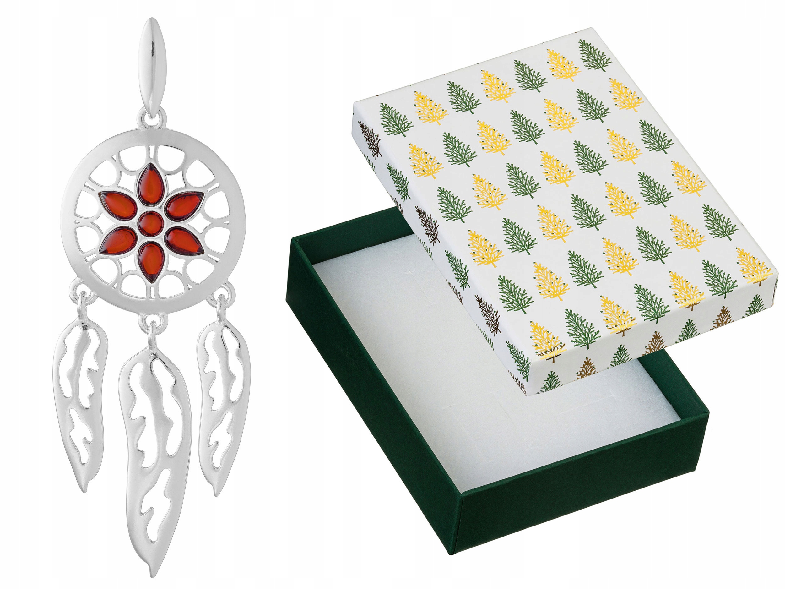 Velký stříbrný přívěsek Lapač Snů s jantarem Stříbrný Přívěsek Amulet