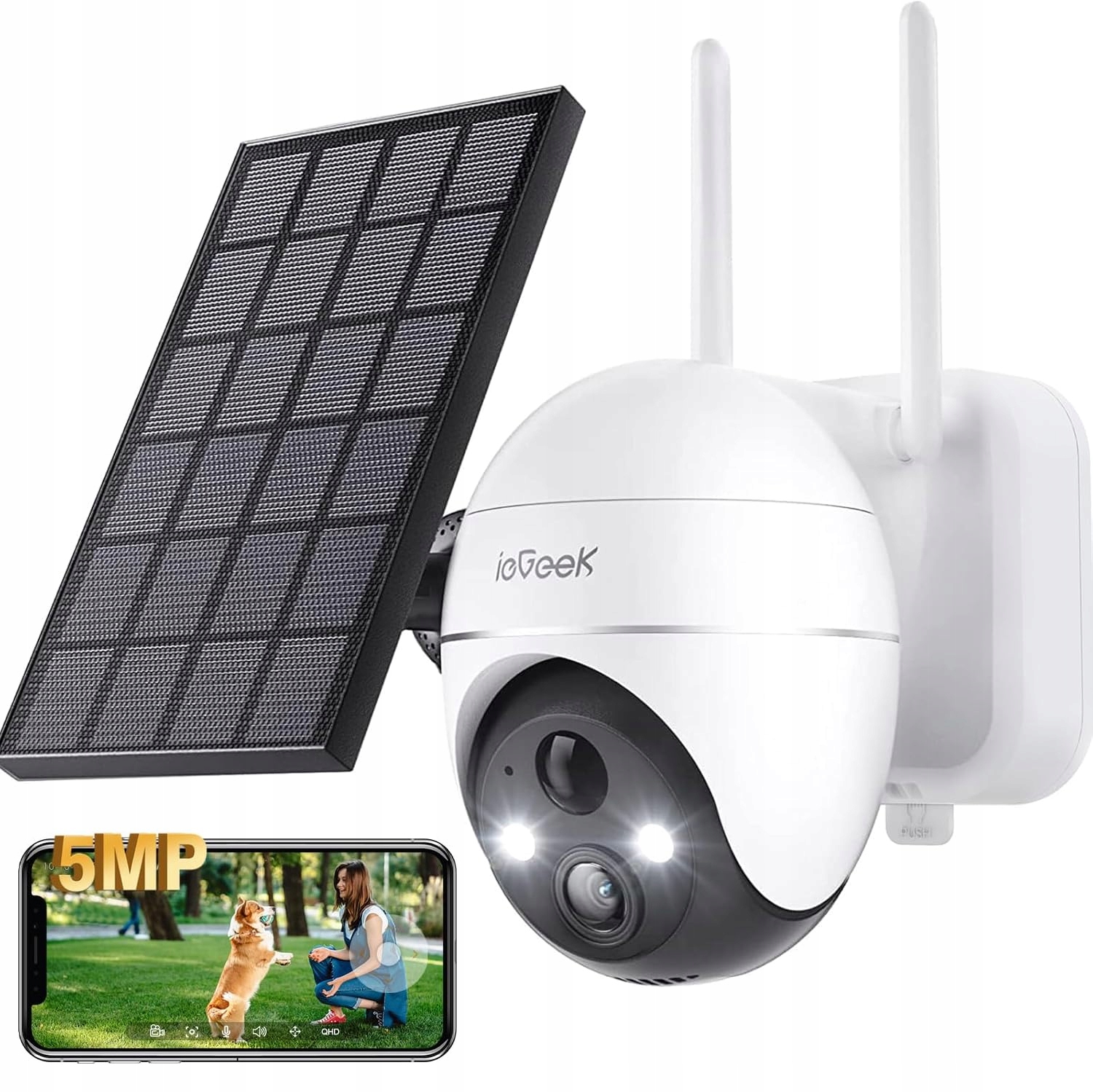 Venkovní solární kamera Ip WiFi Otočná Qhd 4K 5MPx 4x Zoom na baterie