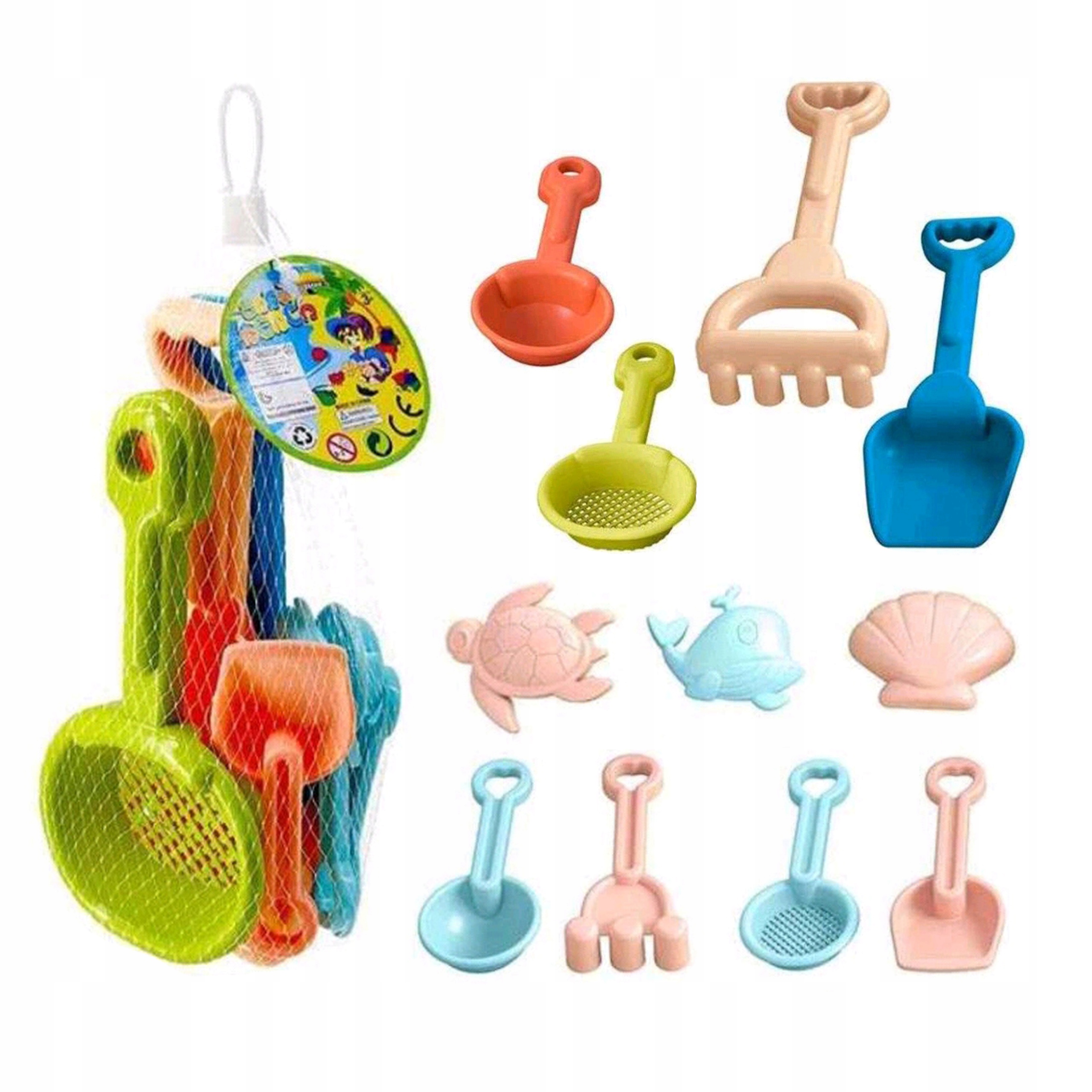 DUŻY ZESTAW DO PIASKOWNICY PIASKU DLA DZIECI ŁOPATKA GRABKI FOREMKI 11 EL