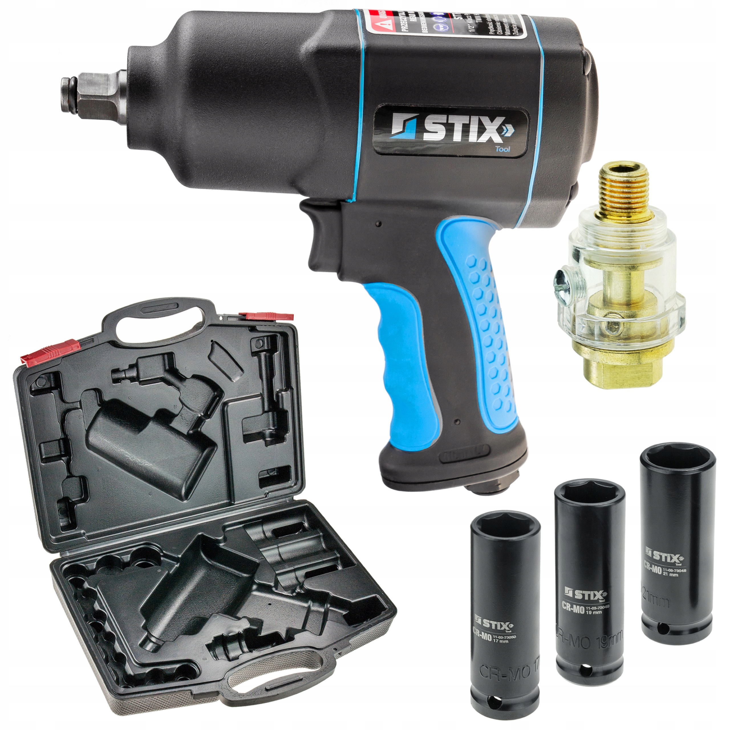 KLUCZ PNEUMATYCZNY UDAROWY 1700NM Z NASADKAMI CR-MO, WALIZKĄ I NAOLEJACZEM