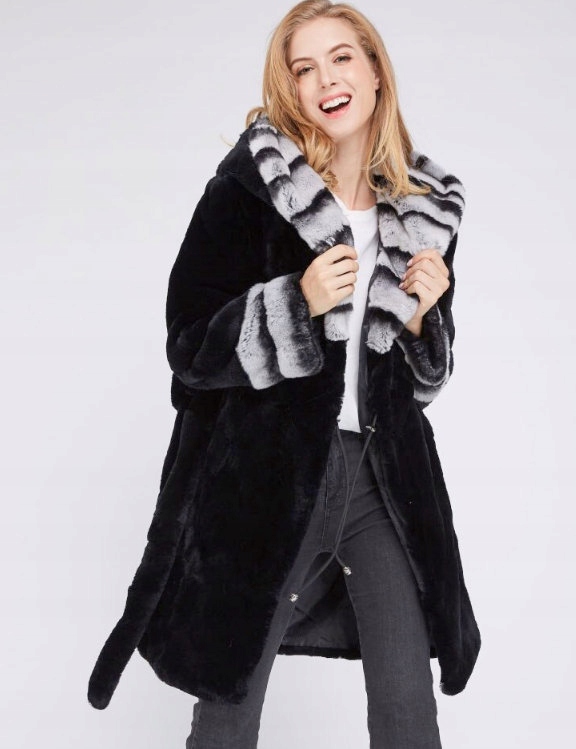 Płaszcz Futro naturalne Królik Rex Chinchilla 38 M Rękaw długi rękaw