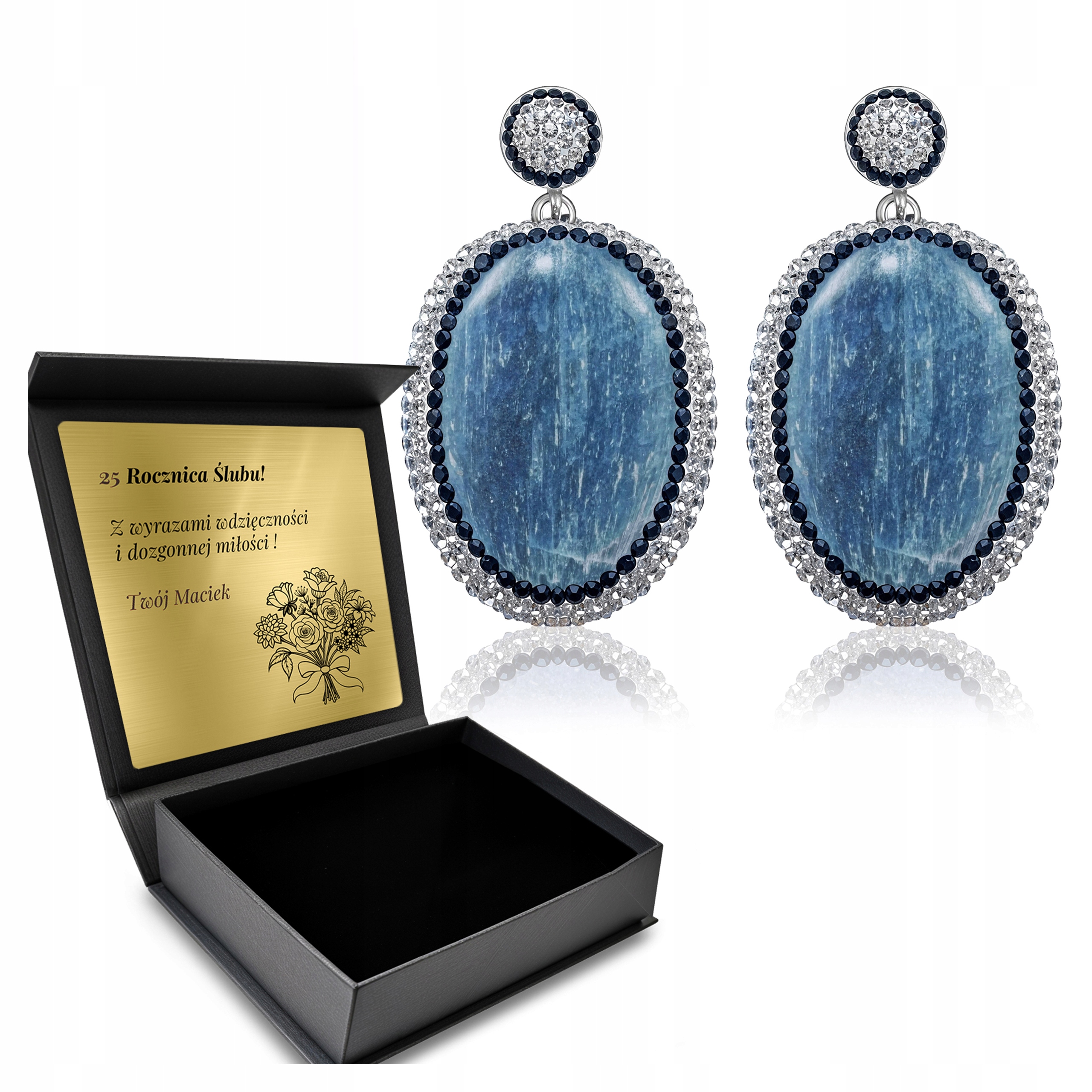 Stříbrné Náušnice 925 Zirkony Kyanit Dárek pro ženu Gravírování Bonus