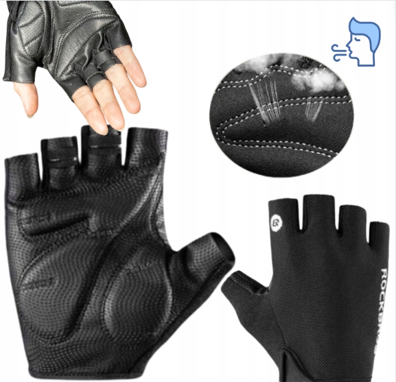 RĘKAWICZKI ROWEROWE ODDYCHAJĄCE ANTYPOŚLIZGOWE BEZ PALCÓW ROCKBROS L