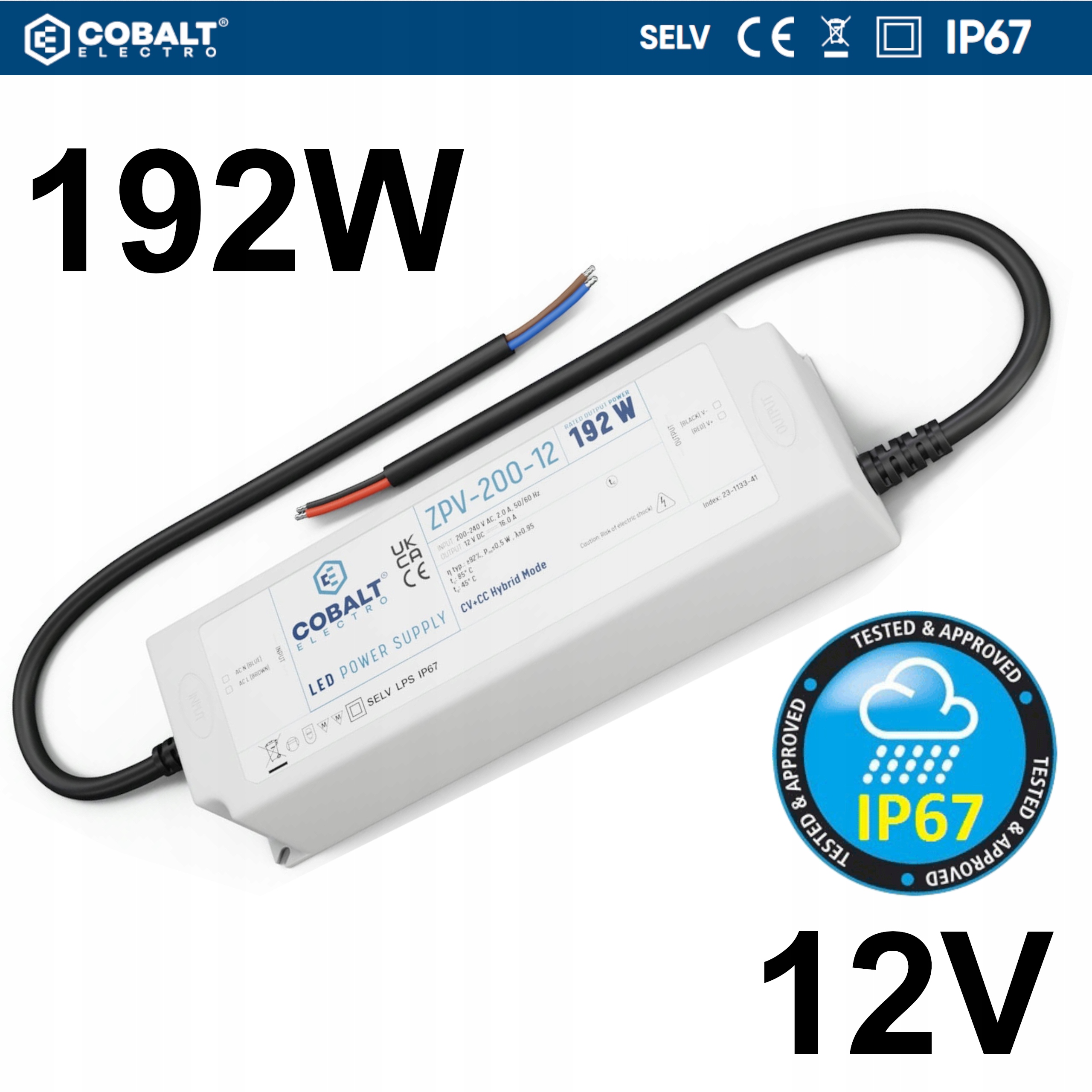 Napájací Zdroj Pre Led Pásky 192W Vodotesný IP67 Zpv 12V Cobalt Electro