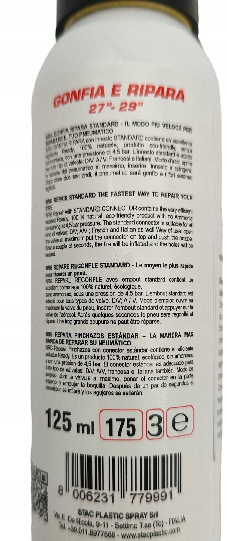 Uszczelniacz do dętek i opon SPRAY ROWERY GÓRSKIE MTB 125ml NRG EAN (GTIN) 8006231779991