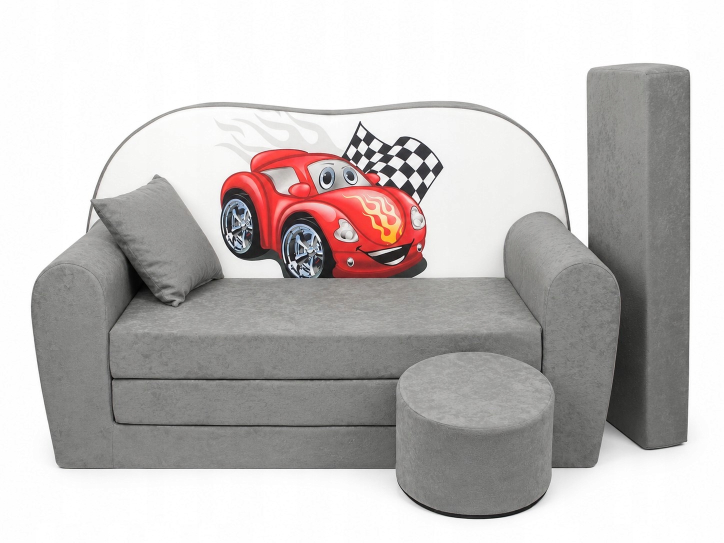 Sofa Szara Dziecięca Auto Składana Duża 100x170 CM Pianka Tapicerska Miękka
