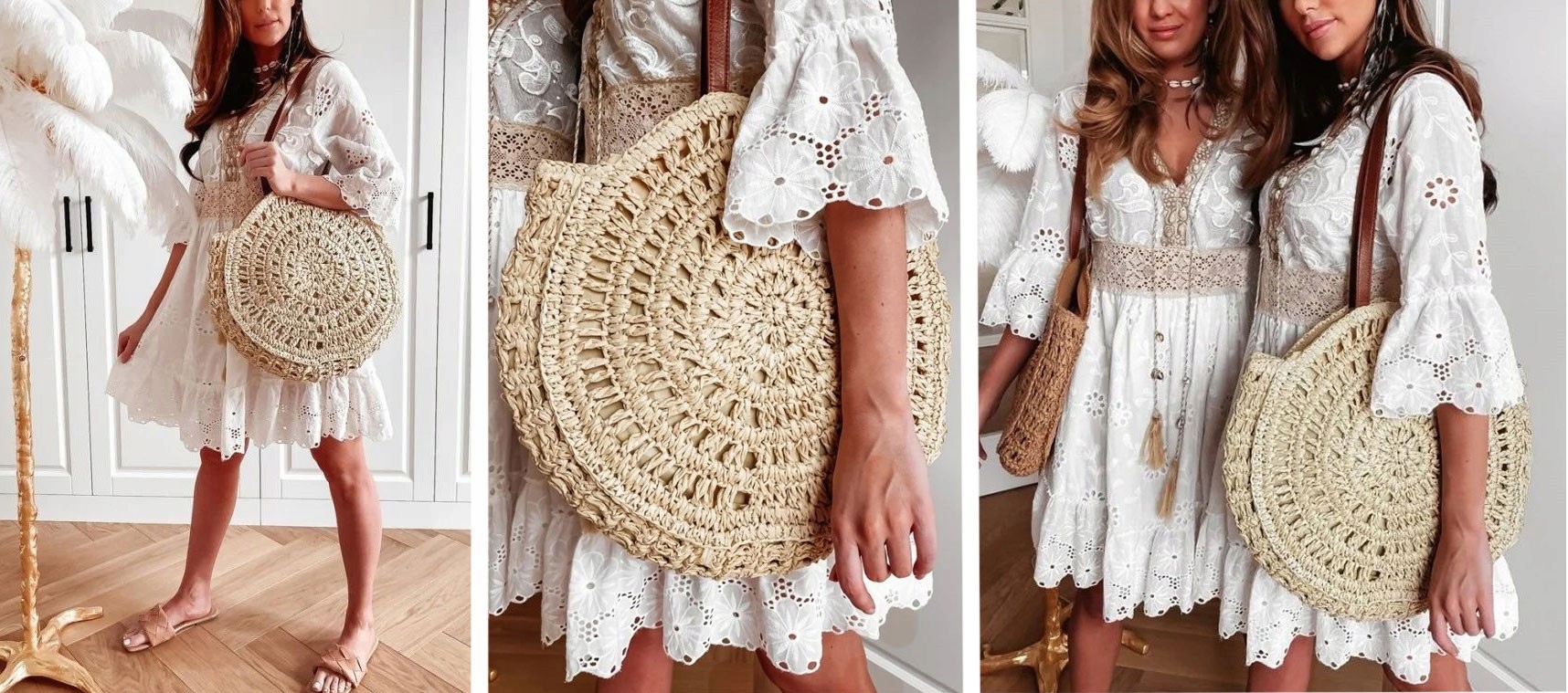 TOREBKA KOSZYK TORBA na RAMIĘ PLECIONA SHOPPER BAG Głębokość produktu 10 cm