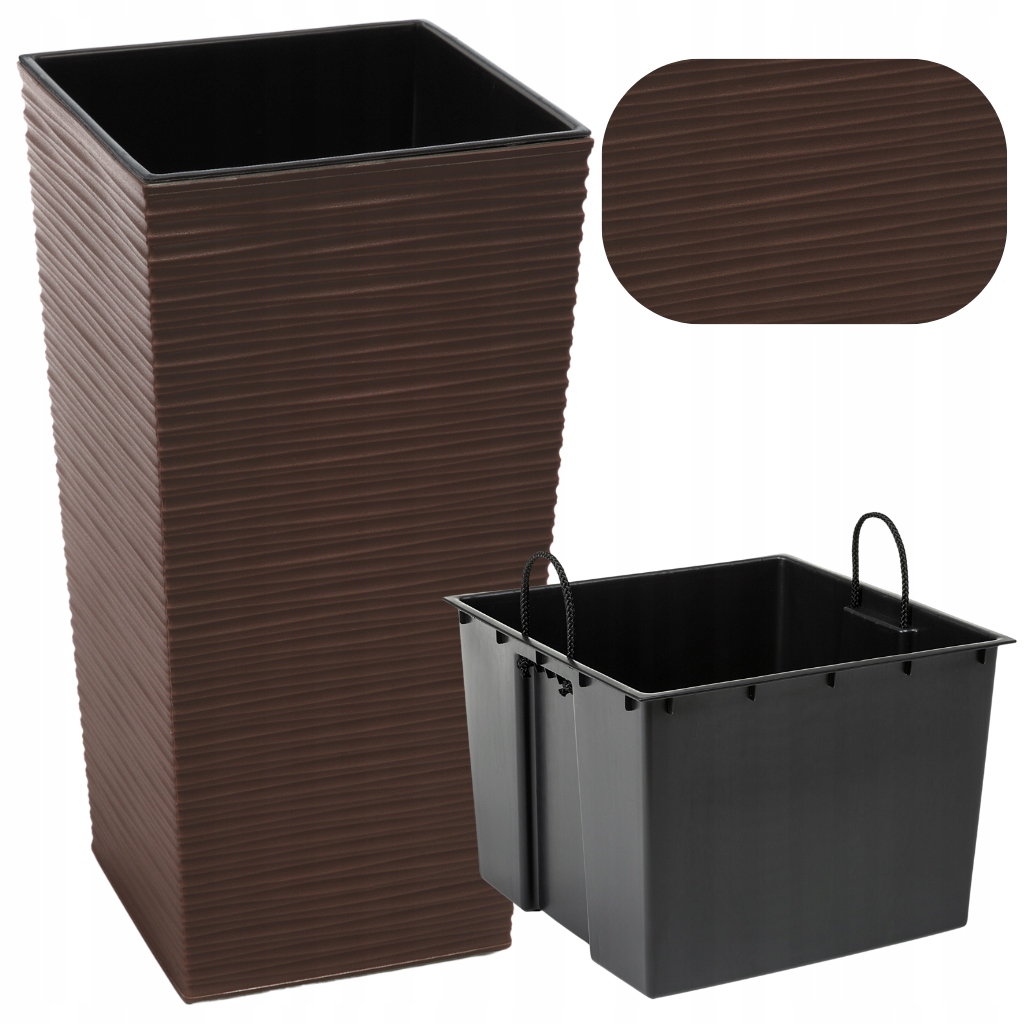 Doniczka Donica Lamela Finezja Dłuto 35x35h68 Mokka Wkład