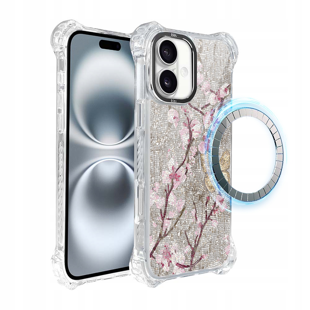 Pouzdro pro iPhone 16 Ibizu DropGuard Ultra s MagSafe, Mozaika kvetoucí třešně