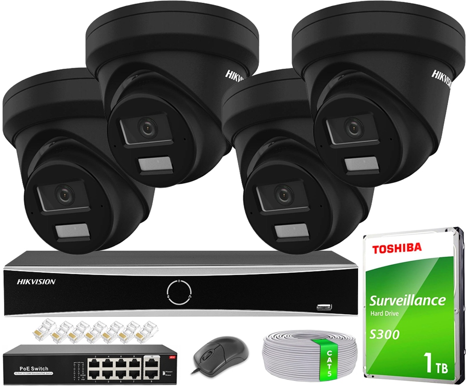 4MPx Hikvision Acusense 4x DS-2CD2343G2-LI2U Čierna Sada na monitorovanie svetla
