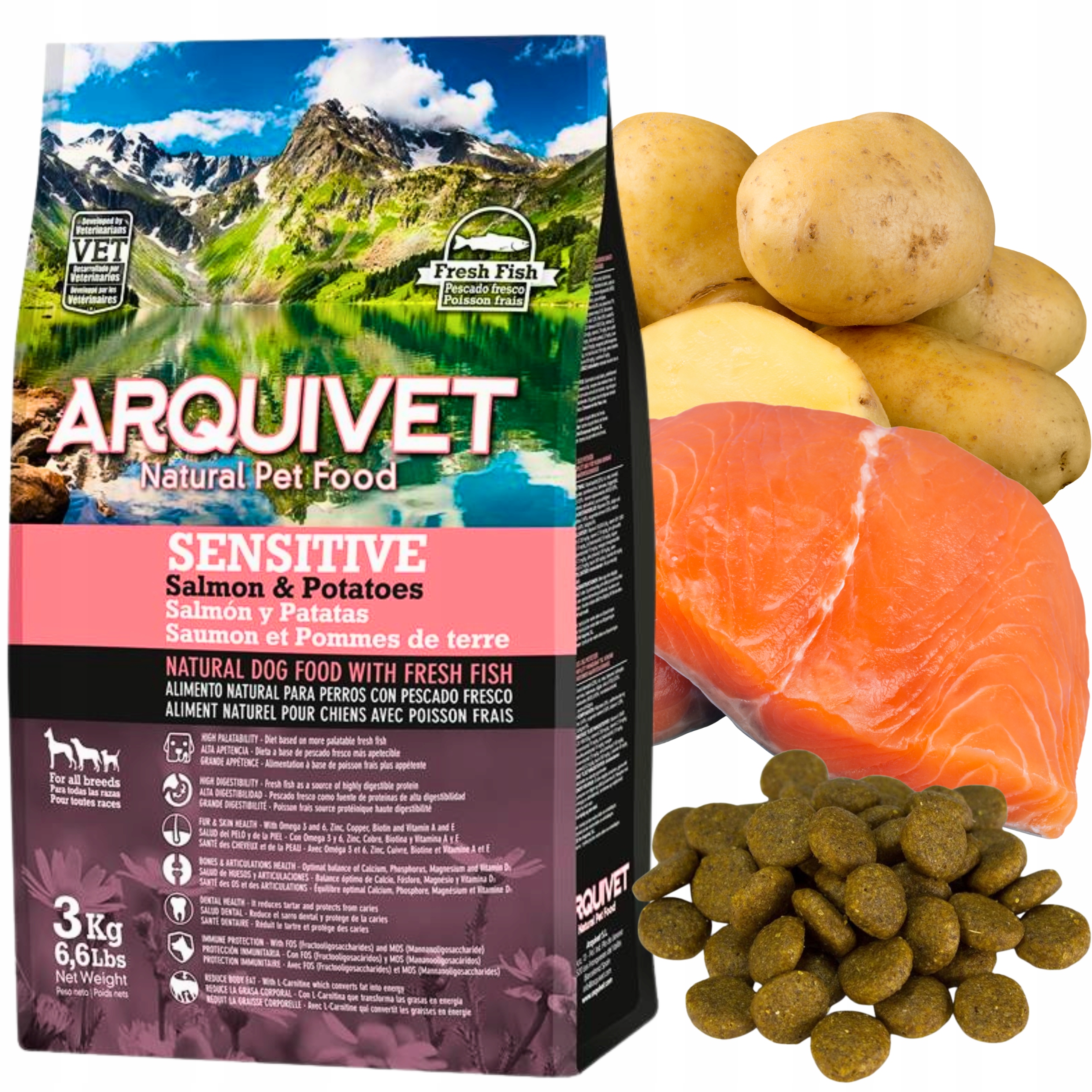 Levně Suché Krmivo pro psa Losos s bramborami Krmivo Arquivet Sensitive 3 kg