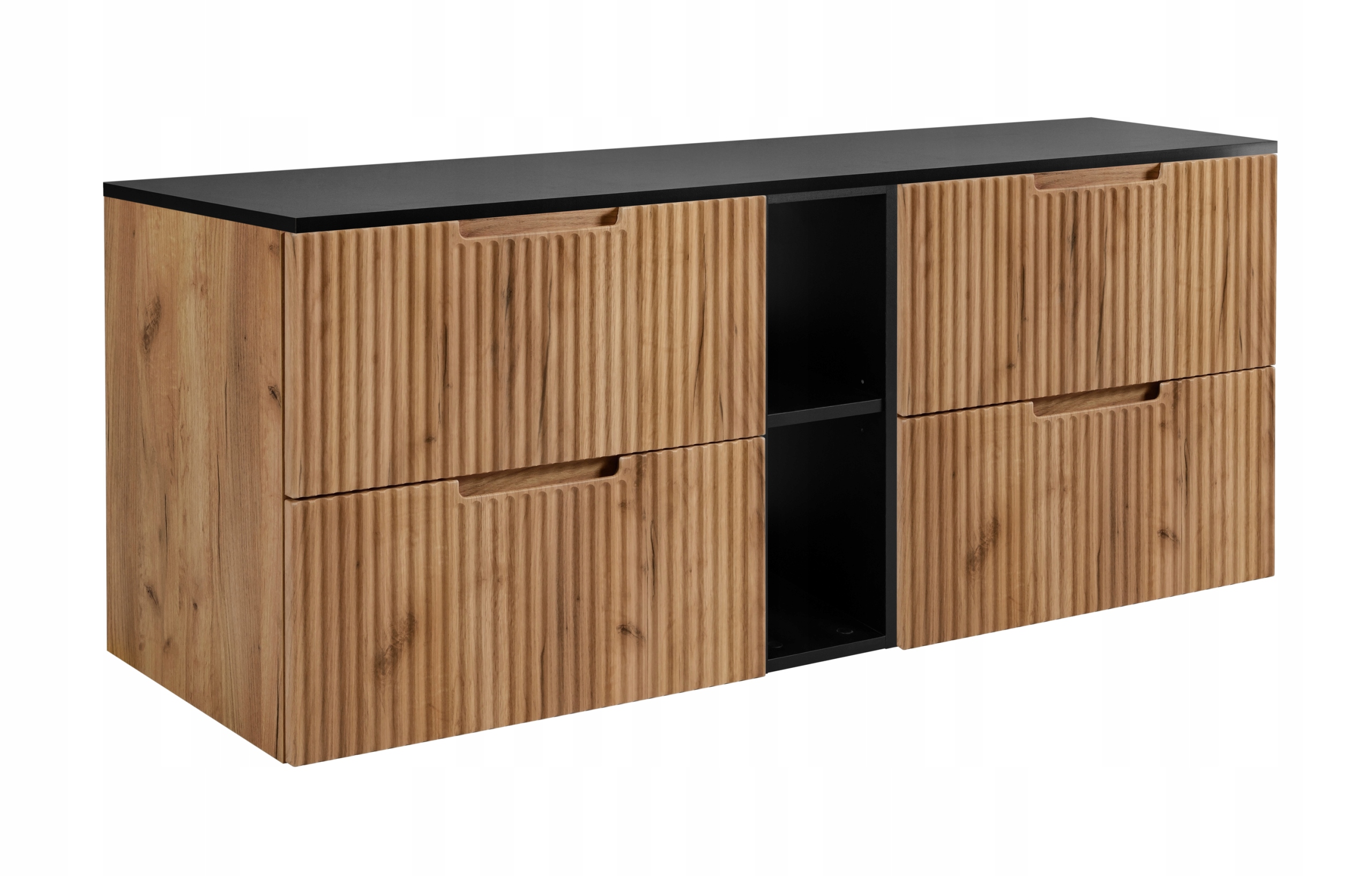 Koupelnová skříňka Pod Umyvadlo 140 dub černý módní Rýhovaná Přední Strana Mdf