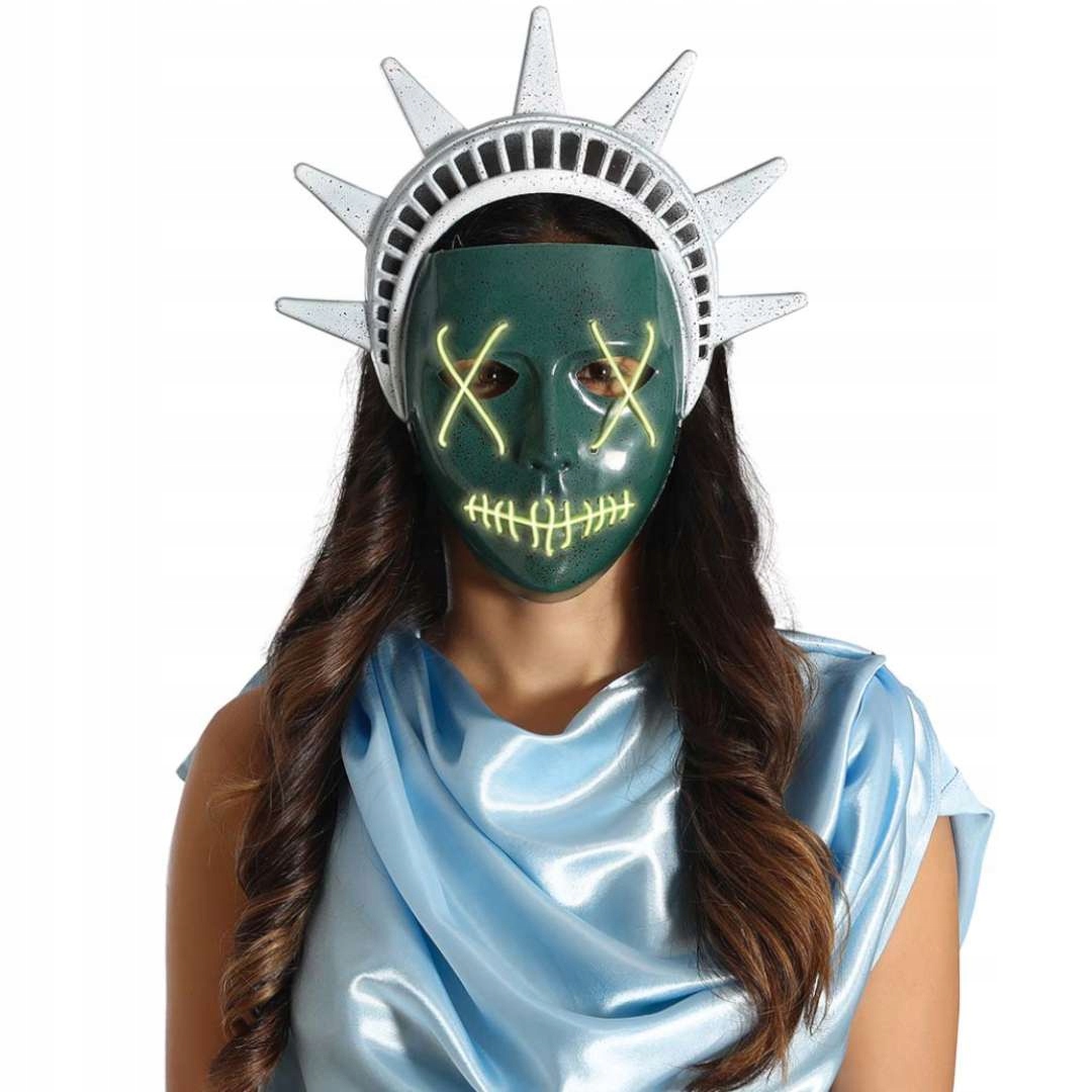 MASKA halloween STATUA WOLNOŚCI świecąca STRÓJ