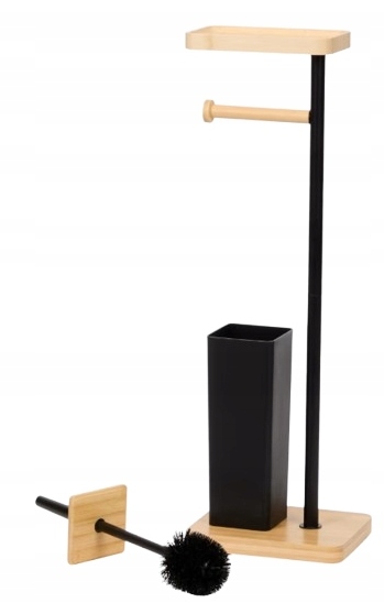 STOJAK NA PAPIER TOALETOWY + SZCZOTKA DO WC DO ŁAZIENKI BAMBUS 3w1 Z PÓŁKĄ